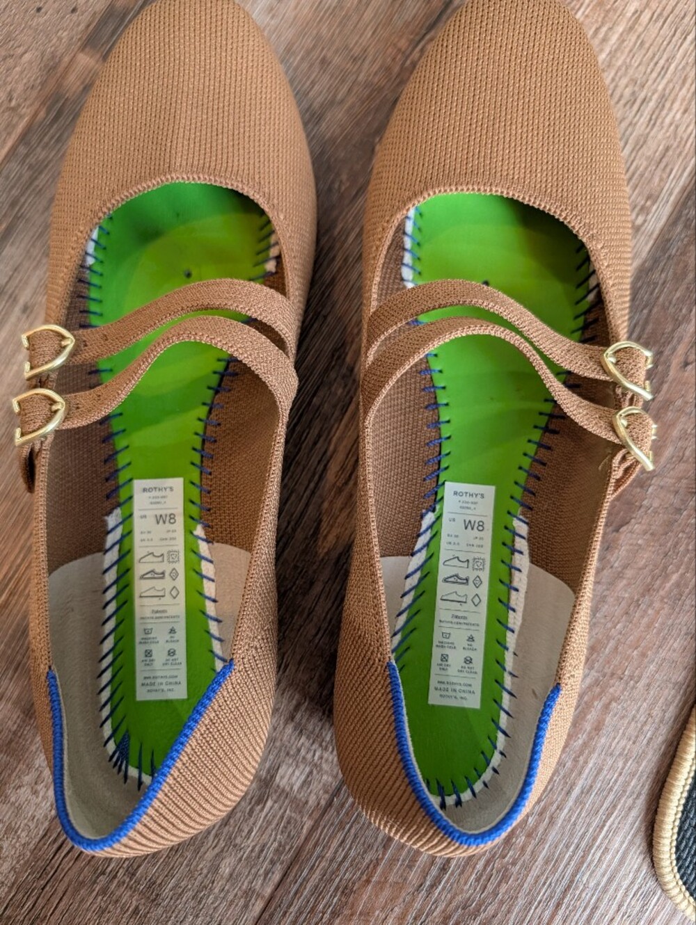 Rothy's The Double Buckle Mary Jane Java Chip Biege Ballet Flats Sz 8 - Picture 9 of 13